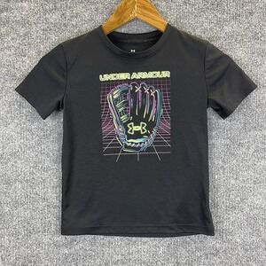 Under Armour T-Shirt Boy's Size 6 Black Cyber Mitt Short Sleeve